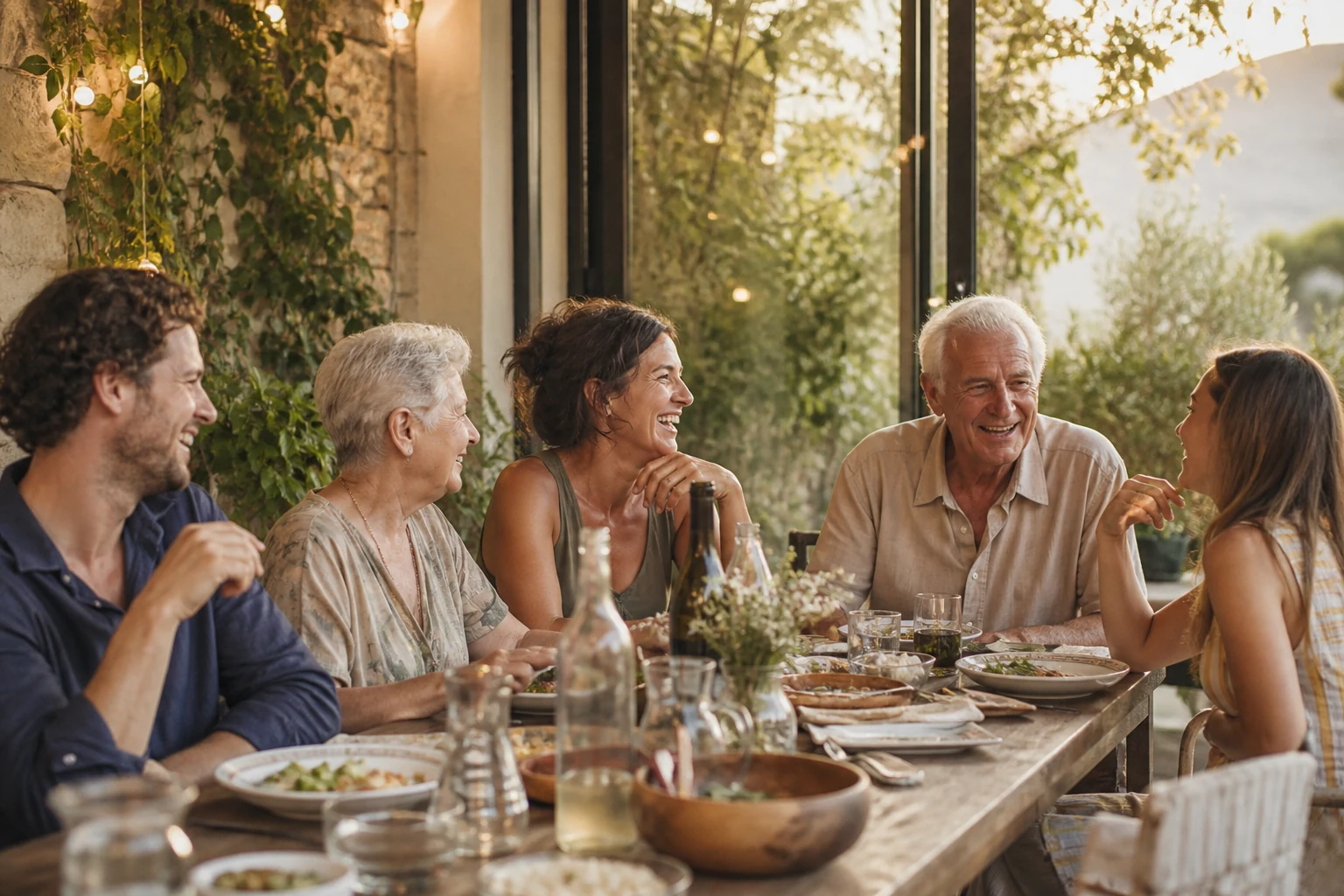 Famille et amis de plusieurs générations réunis autour d'une table